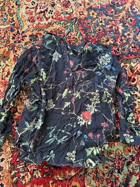 Zara Black Floral quarter length-Sleeve Blouse